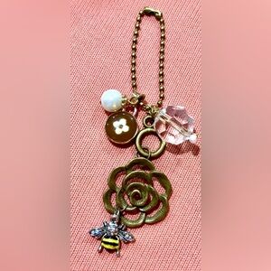 Bag Charm with Floral, Pearl, crystal, fashion charm and bee bag charm accents